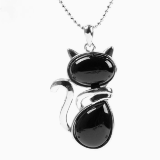 Natural Stone Cat Necklace - Black Agate