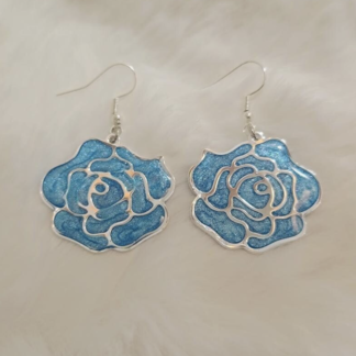 Rose Dangle Earrings - Blue