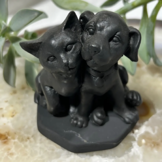 Shungite Kitten and Puppy Figurine
