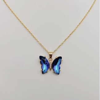 Glass Butterfly Necklace: Blue