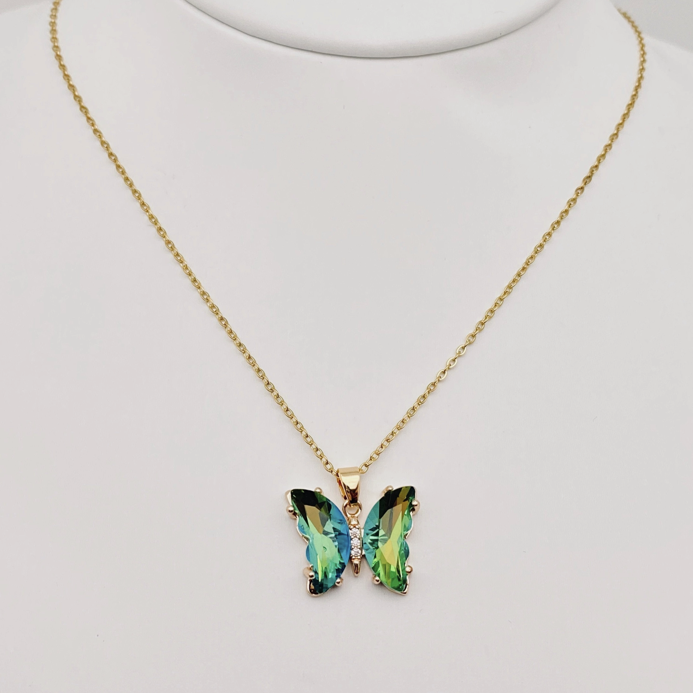 Glass Butterfly Necklace: Green