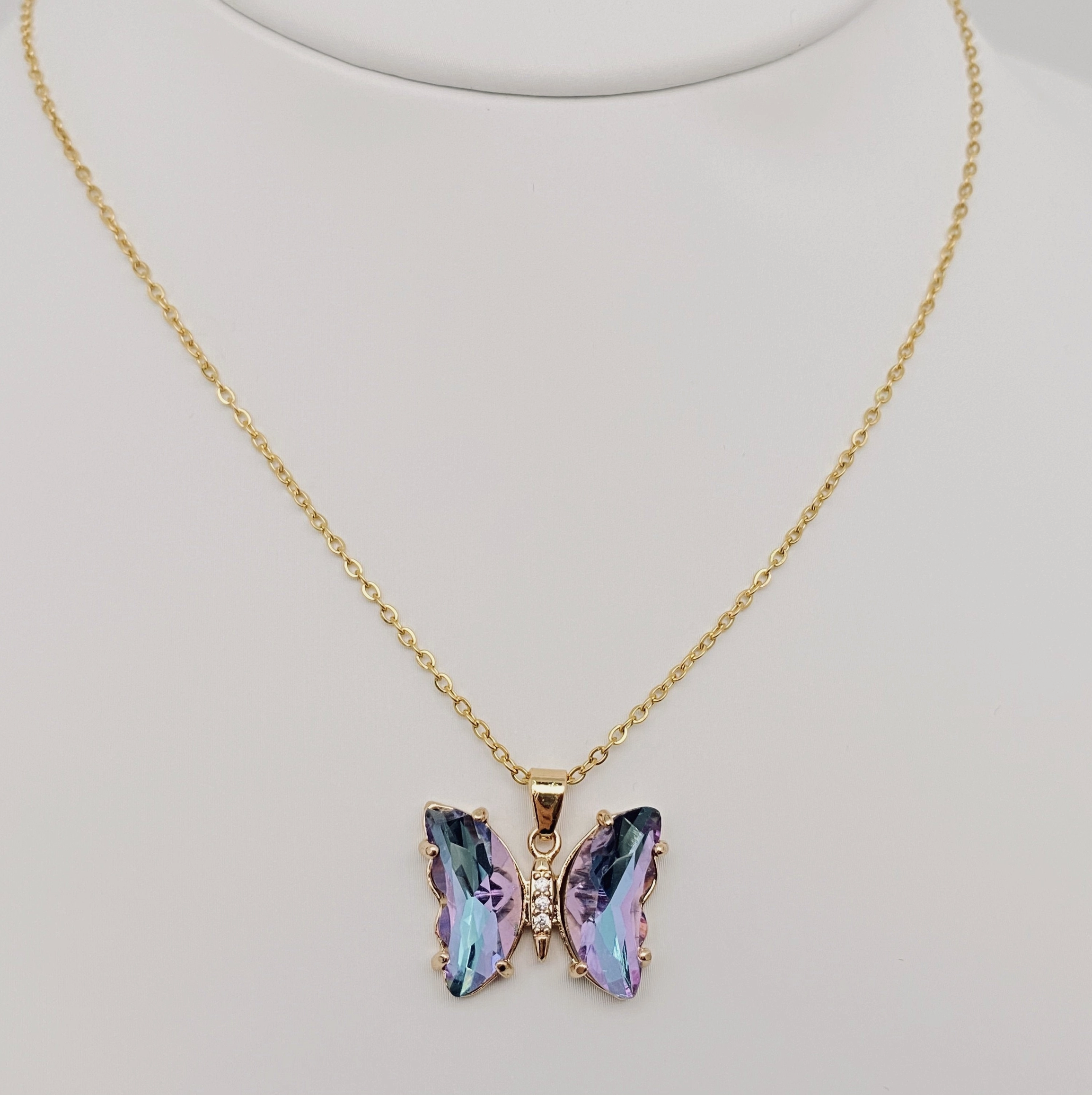 Glass Butterfly Necklace: Pink