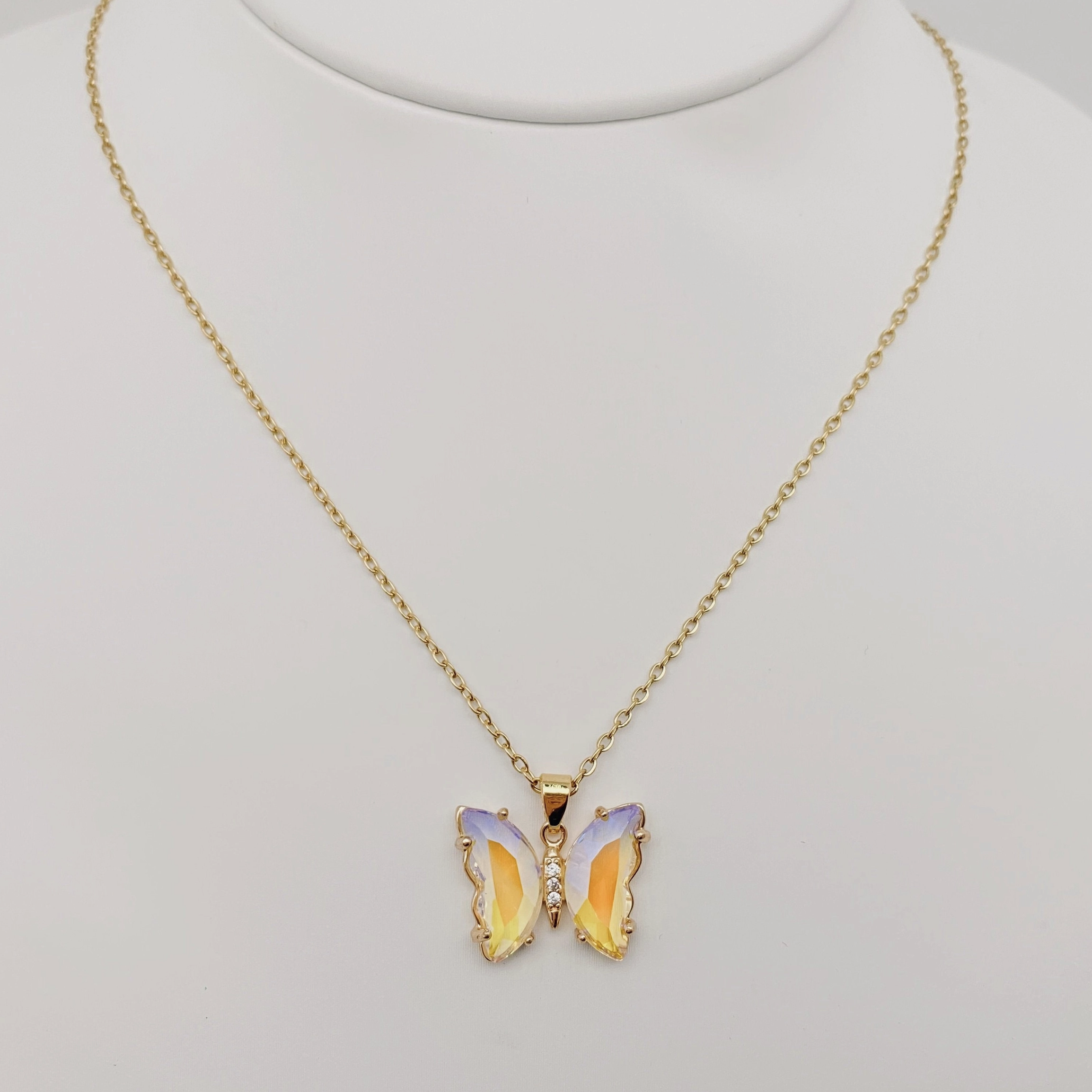 Glass Butterfly Necklace: Yellow