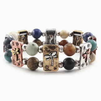 Vintage Metal Dragonfly Charm Stretch Bracelet