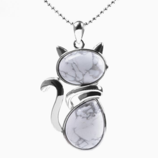 Natural Stone Cat Necklace - White Turquoise